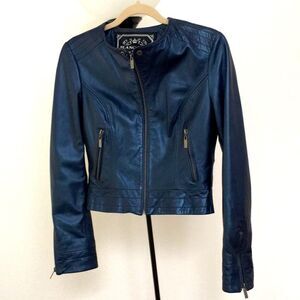 Blanc Noir Blue Leather Jacket Size M